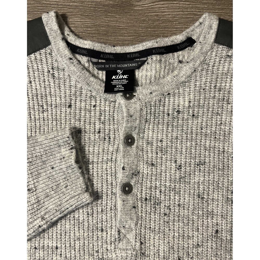 Kuhl Kastaway Henley Sweater Merino Wool Blend Gray Pullover 3239 Size 2XL